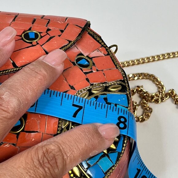 Ramla Design Handmade Mosaic Crossbody Purse Coral Blue Gold Accents rustic - Picture 3 of 9